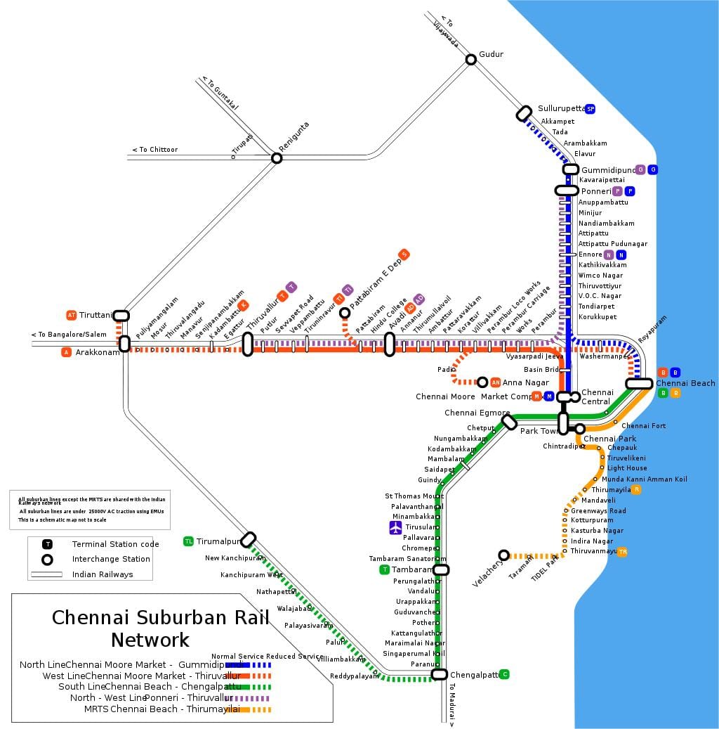 Chennai eeslinna raudtee kaart