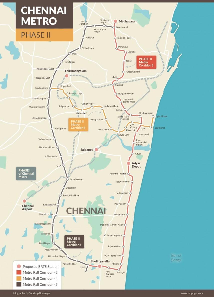 metro rail Chennai marsruudi kaart, etapp 2