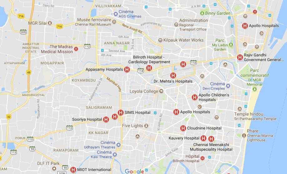 kaart Chennai Haiglad 